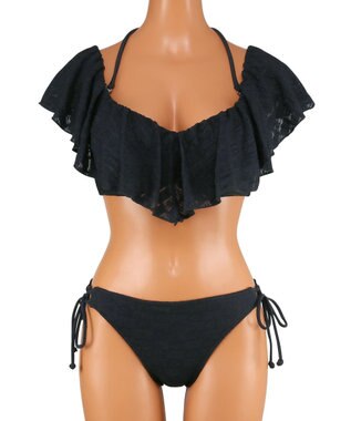 San-ai Resort（三愛水着楽園） 軽い着け心地でしっかり盛れる【楽盛り水着】　フリルワイヤービキニ　9M・11L　【San-ai Resort（サンアイリゾート）】 ブラック