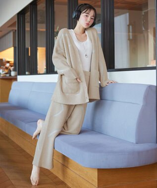 Tiaclasse ふわもちニュアンス配色ニットカーディガン ベージュ