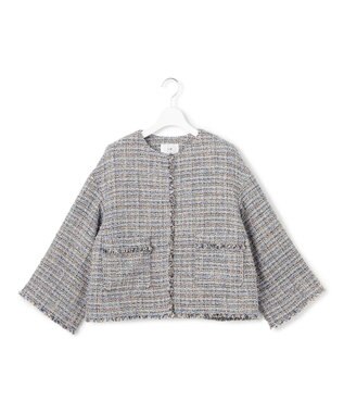 23区 GIOLICAツイード ノーカラー ジャケット ブルーミックス