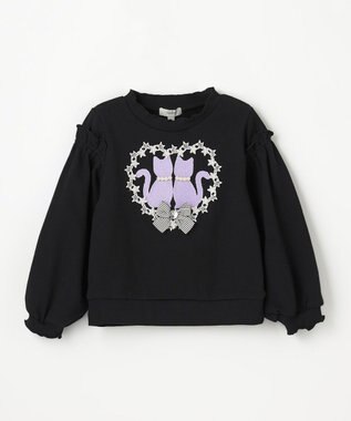 ANY KIDS ネコシルエット裏毛トレーナー ブラック