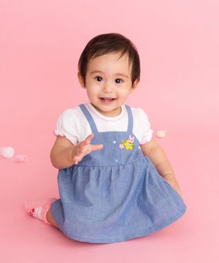 MIKI HOUSE HOT BISCUITS 【70-80cm】 ジャンパースカート風 ショートオール ブルー