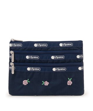 LeSportsac 3ZIP COSMETIC/ピンクローズエンブロイダリー