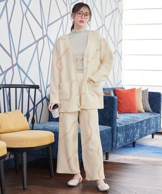 Tiaclasse ふわもちニュアンス配色ニットカーディガン アイボリー