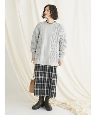 CRAFT STANDARD BOUTIQUE ケーブルニット切り替え裏起毛スウェット Gray Mixture