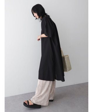 Green Parks 綿麻混スキッパーミニワンピース Black