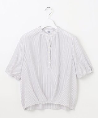 J.PRESS LADIES L 【洗える】ドビー強撚ストライプ コクーンシルエット ブラウス ラベンダー系1