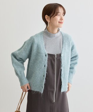 Green Parks 毛ふきシャギーＶネックカーディガン Mint