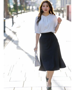 ANY SIS L 【洗える】バイカラーラッフルボウ ブラウス ライトブルー