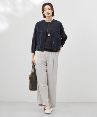 J.PRESS LADIES 【洗える・接触冷感・吸水速乾】Lightジョーゼット ワイド パンツ グレージュ系