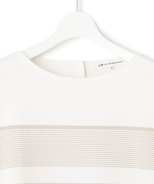 23区 L 【洗える】コットンポリエステルストレッチ オーバーサイズ ニット オフホワイトxベージュボーダー