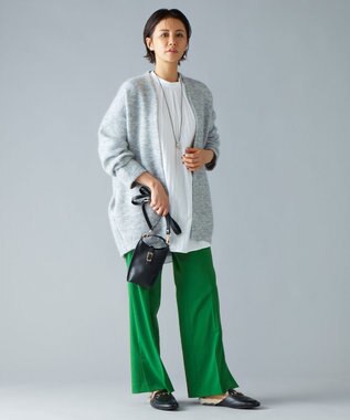 自由区 【洗える】T/R/Wストレッチストレート パンツ グリーン系