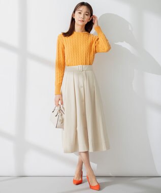 組曲 【ビジューボタン付き】SOBANE ケーブルプルオーバー ニット オレンジ系