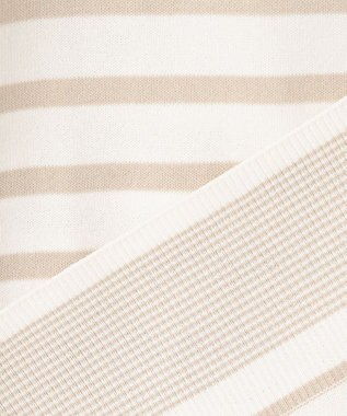 23区 【洗える】コットンポリエステルストレッチ オーバーサイズ ニット オフホワイトxベージュボーダー