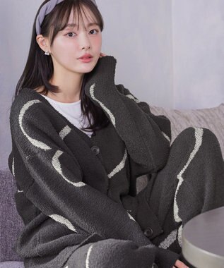 Tiaclasse ふわもちニュアンス配色ニットカーディガン チャコールグレー