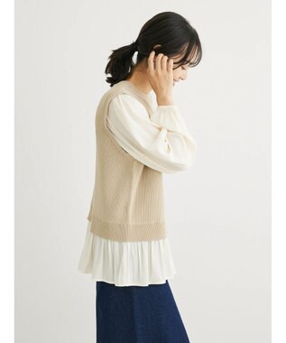 Green Parks とろみ布帛ドッキングニットチュニック Beige