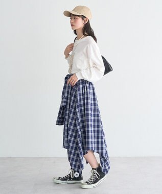 earth music&ecology イレヘムチェックシャツライクスカート Navy