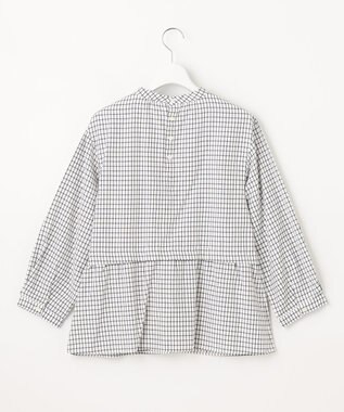 J.PRESS LADIES 【洗える】 セルロースチェック スタンドカラー ブラウス ブラック系3