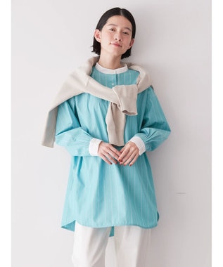 AMERICAN HOLIC イージーケアバンドカラーシャツチュニック Stripe Green
