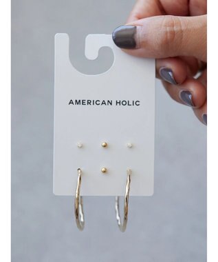 AMERICAN HOLIC テクスチャーフープピアスセット Gold