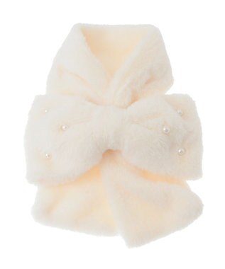 Maison de FLEUR パールリボン付きファーティペット Ivory