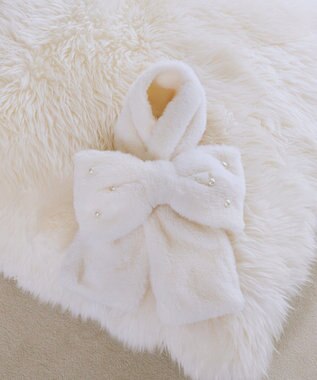 Maison de FLEUR パールリボン付きファーティペット Ivory