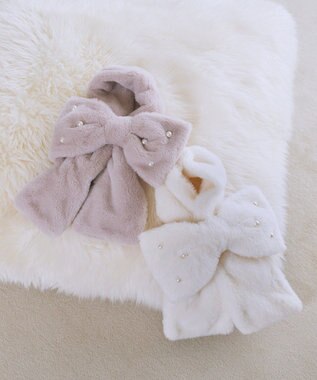 Maison de FLEUR パールリボン付きファーティペット Pink