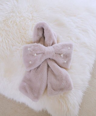 Maison de FLEUR パールリボン付きファーティペット Pink