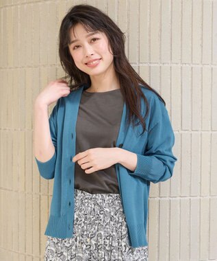 ANY L 【洗濯機可/接触冷感/アンチピリング】シアーニットVネックカーディガン ブルー