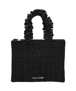 Maison de FLEUR ツイードフリルハンドルスクエアトートバッグ Black
