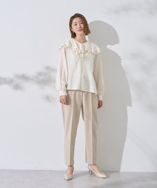 YECCA VECCA ストライプ柄ラッフルブラウス Stripe