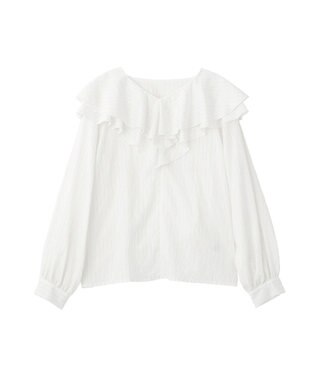 YECCA VECCA ストライプ柄ラッフルブラウス Stripe