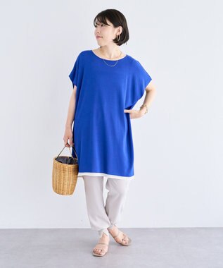 Green Parks 接触冷感ゆったりニットチュニック Blue