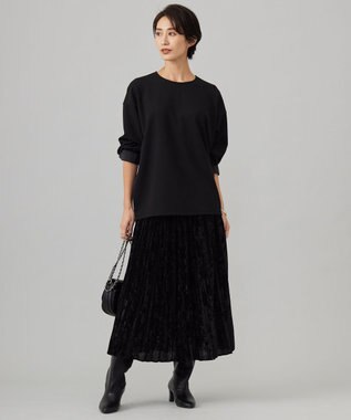 ICB 【洗える】 シアーベルベット プリーツスカート ブラック系