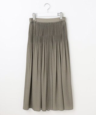 自由区 【セットアップ対応】ライトサテンプリーツ スカート カーキ×オフ(変形ドット)