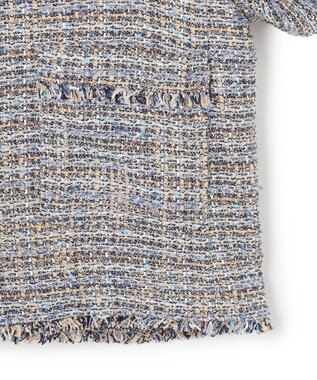 23区 GIOLICAツイード ノーカラー ジャケット ブルーミックス