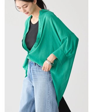 AMERICAN HOLIC 接触冷感５分袖変形ドルマンシアーシャツ Green