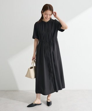 Green Parks サマ見えタックギャザーワンピース Charcoal Gray