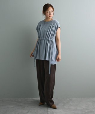 CRAFT STANDARD BOUTIQUE 布帛ウエストギャザー切替チュニック Blue Green