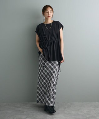 CRAFT STANDARD BOUTIQUE 布帛ウエストギャザー切替チュニック Black