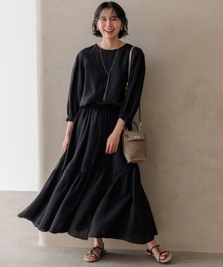 23区 【洗える】LIBECO ティアード スカート ブラック系