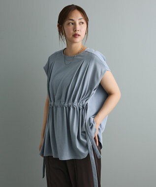 CRAFT STANDARD BOUTIQUE 布帛ウエストギャザー切替チュニック Blue Green