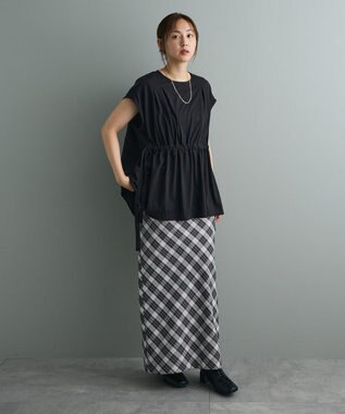 CRAFT STANDARD BOUTIQUE 布帛ウエストギャザー切替チュニック Black