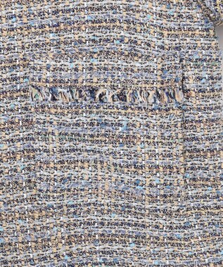 23区 GIOLICAツイード ノーカラー ジャケット ブルーミックス