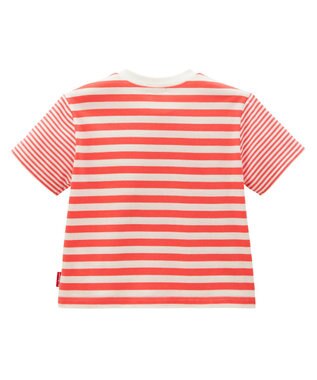 MIKI HOUSE HOT BISCUITS 【80-120cm】 ポケット付き 先染め ボーダー柄 半袖Tシャツ コーラルピンク