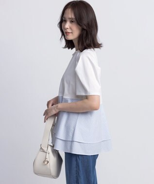 組曲 L シャツコンビティアード カットソー ブルーストライプ系