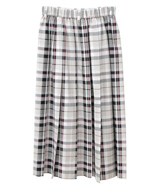 Green Parks ワイドプリーツチェックスカート Gray Beige