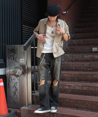 WEGO ダメージフレアデニムパンツ デニムブラックソノタ
