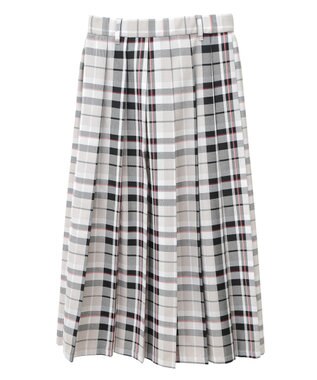 Green Parks ワイドプリーツチェックスカート Gray Beige