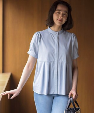 組曲 プレーティング天竺5分袖 カットソー サックスブルー系