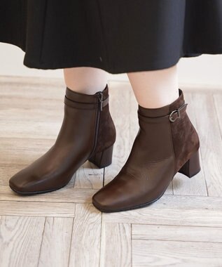 Pointer 本革スエードコンビショートブーツ ダークブラウン(コンビ)